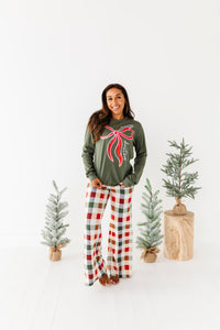 RED BOW (GREEN SHIRT) | Adult Long Sleeve Tee