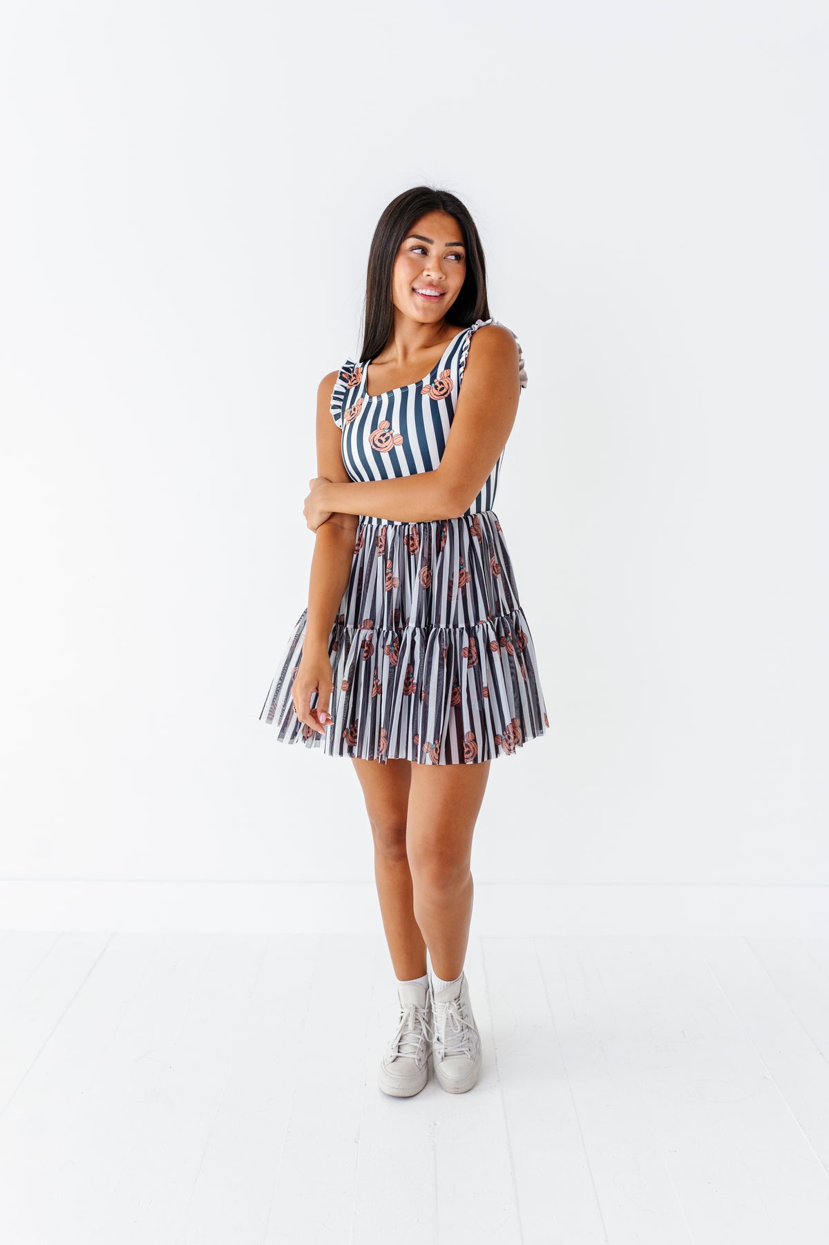 Striped Mickey Pumpkin | ADULT Ruffle Mesh Dress