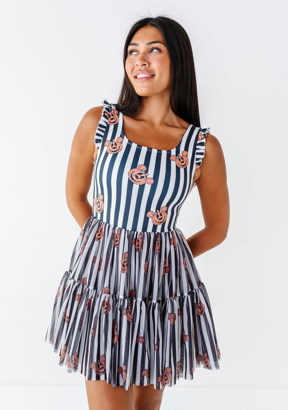 Striped Mickey Pumpkin | ADULT Ruffle Mesh Dress