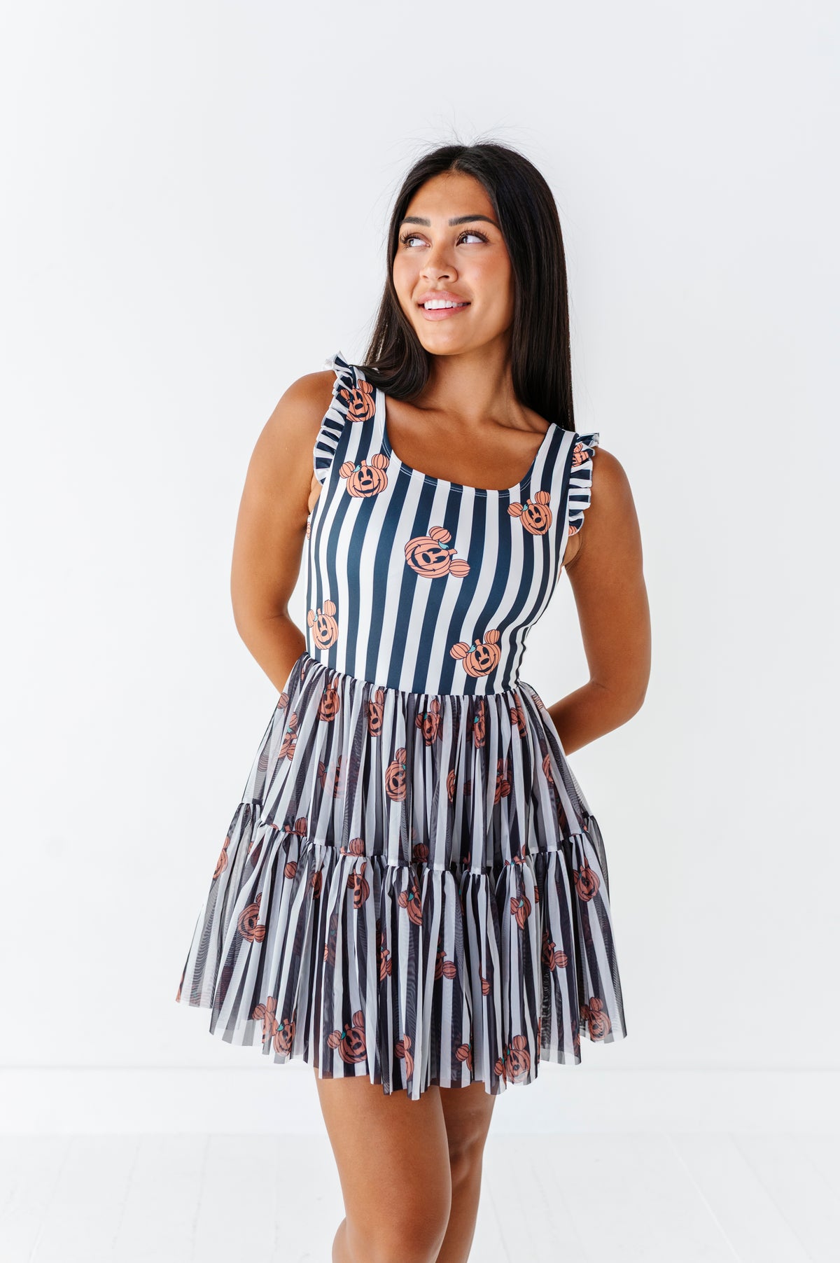 Striped Mickey Pumpkin | ADULT Ruffle Mesh Dress