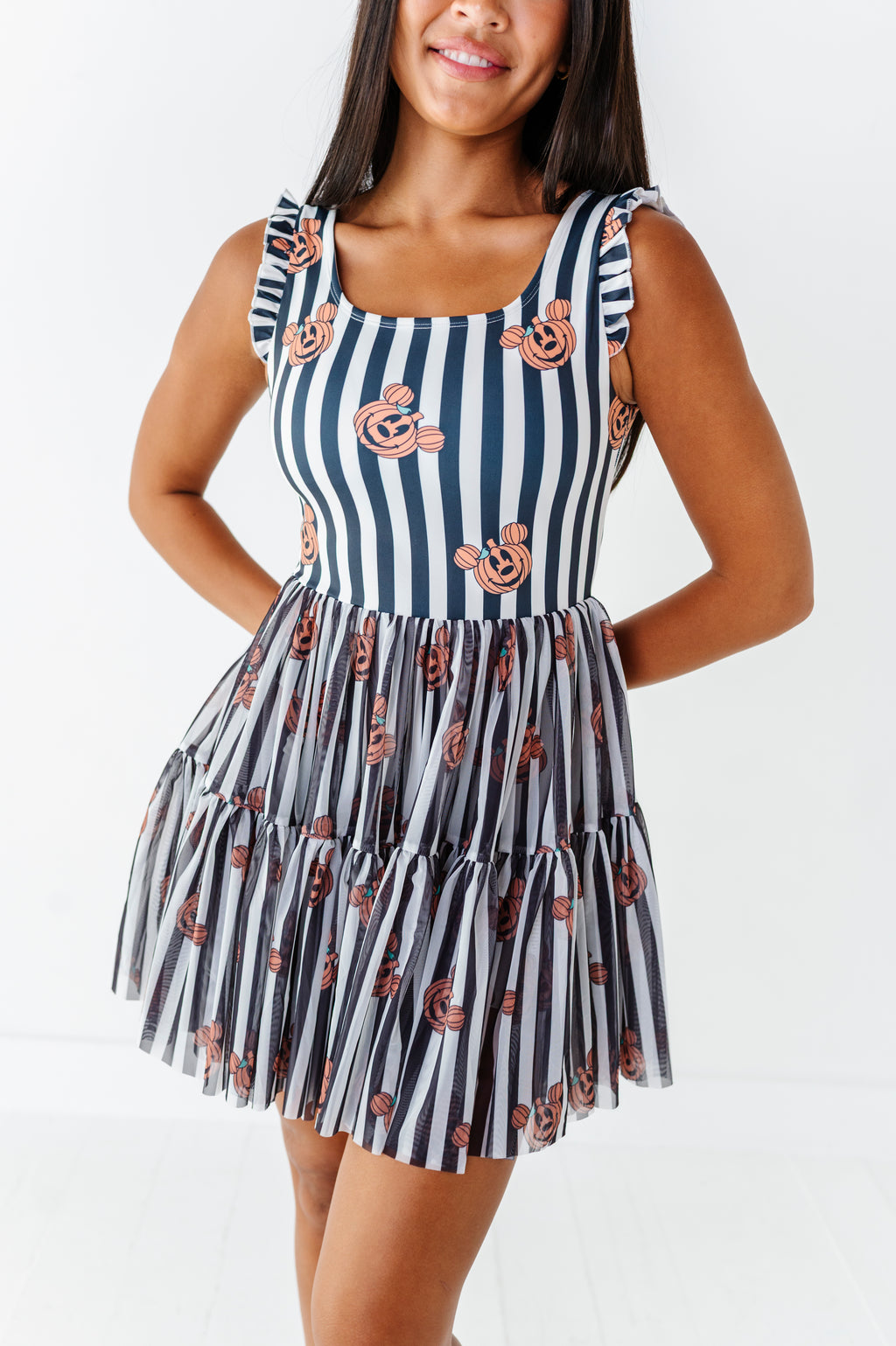 Striped Mickey Pumpkin | ADULT Ruffle Mesh Dress
