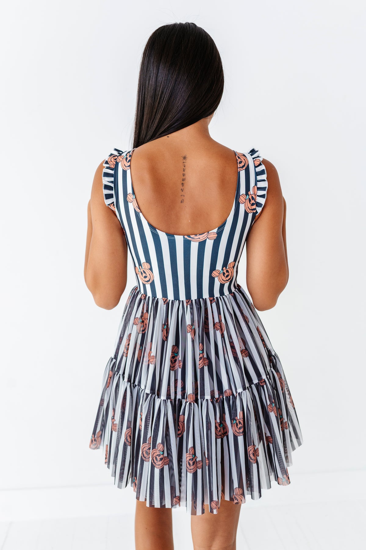 Striped Mickey Pumpkin | ADULT Ruffle Mesh Dress