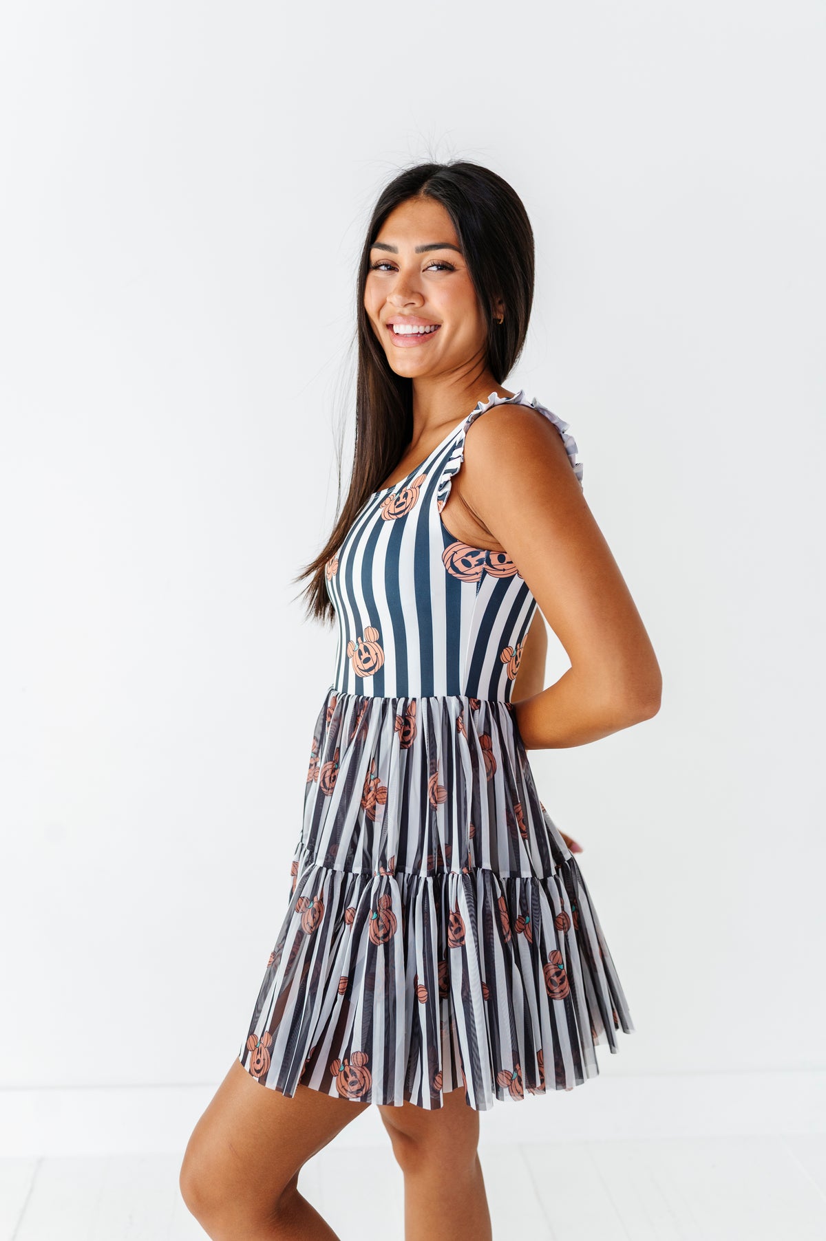 Striped Mickey Pumpkin | ADULT Ruffle Mesh Dress