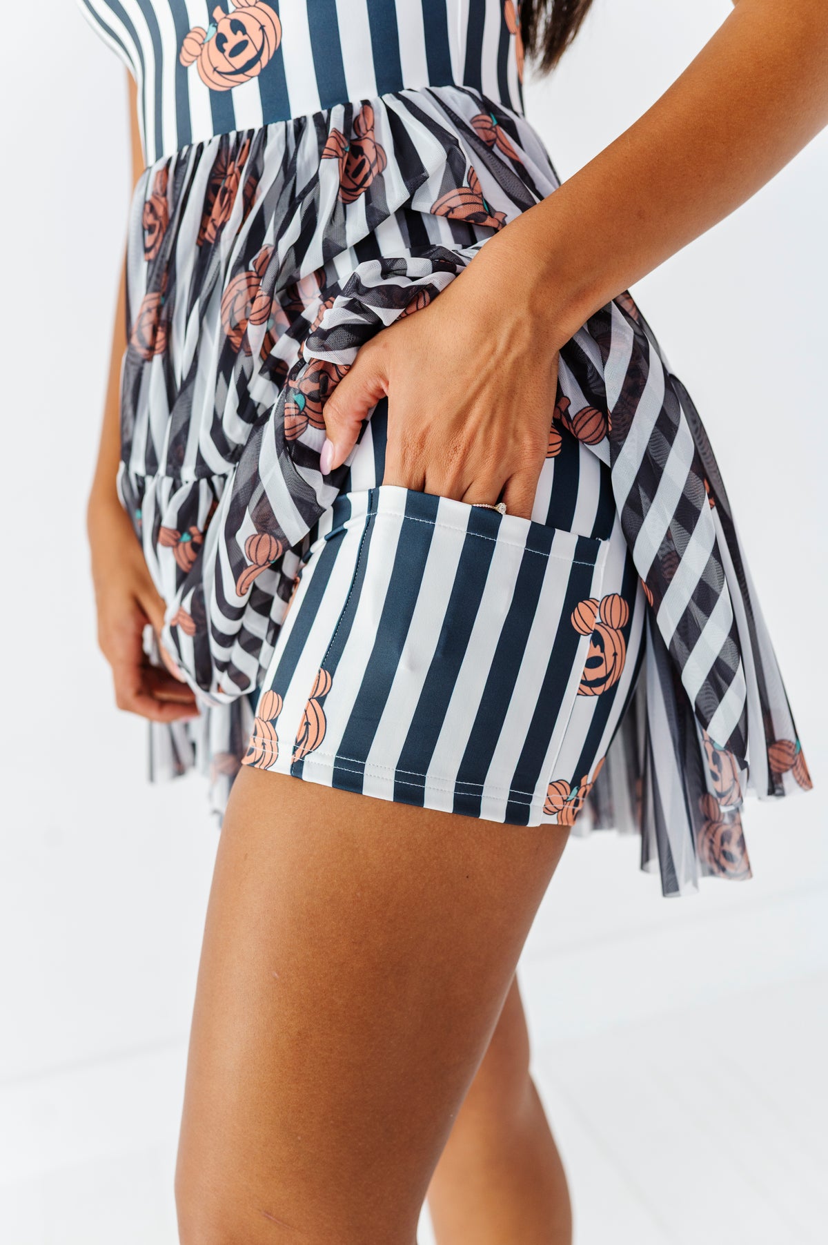 Striped Mickey Pumpkin | ADULT Ruffle Mesh Dress
