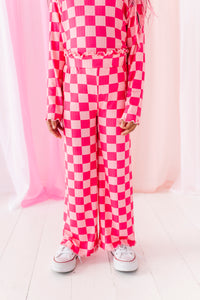 Hot Pink Check | Wide Leg Ribbed SET