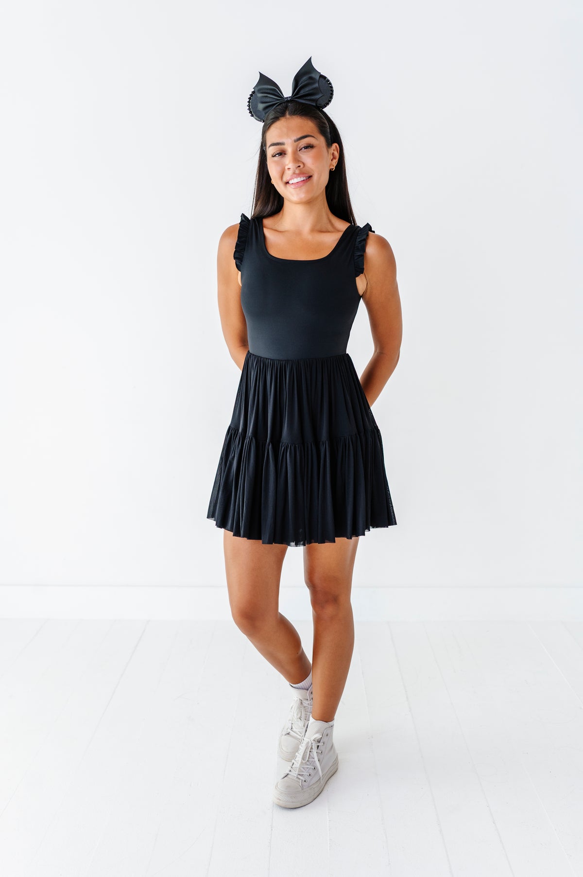 Solid Black | ADULT Ruffle Mesh Dress