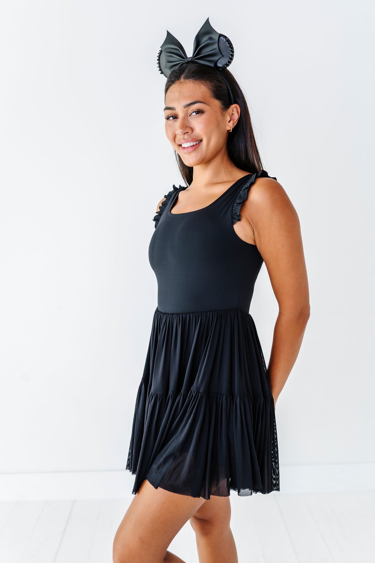 Solid Black | ADULT Ruffle Mesh Dress