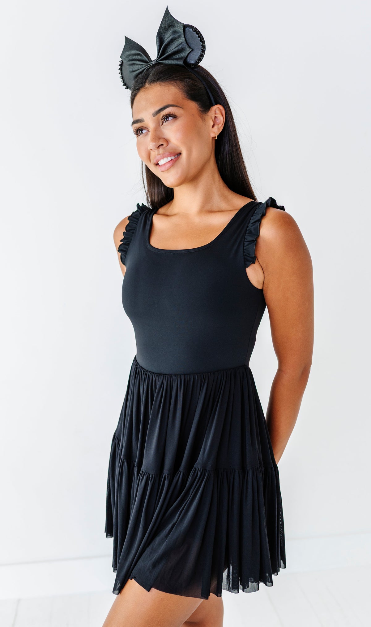 Solid Black | ADULT Ruffle Mesh Dress