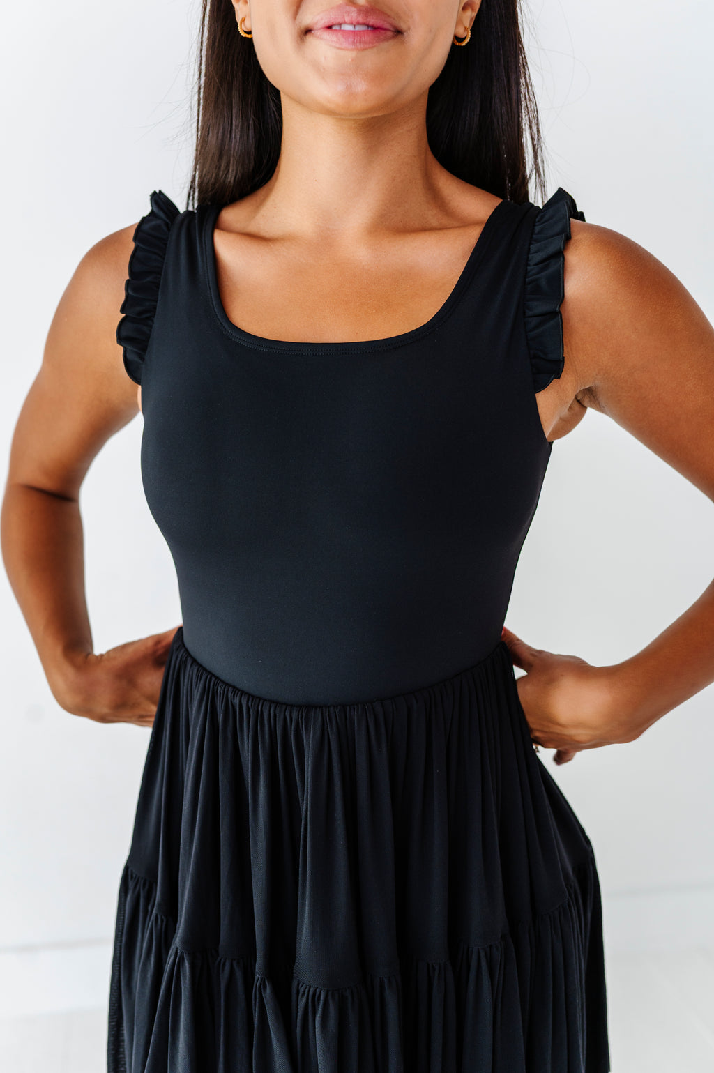 Solid Black | ADULT Ruffle Mesh Dress