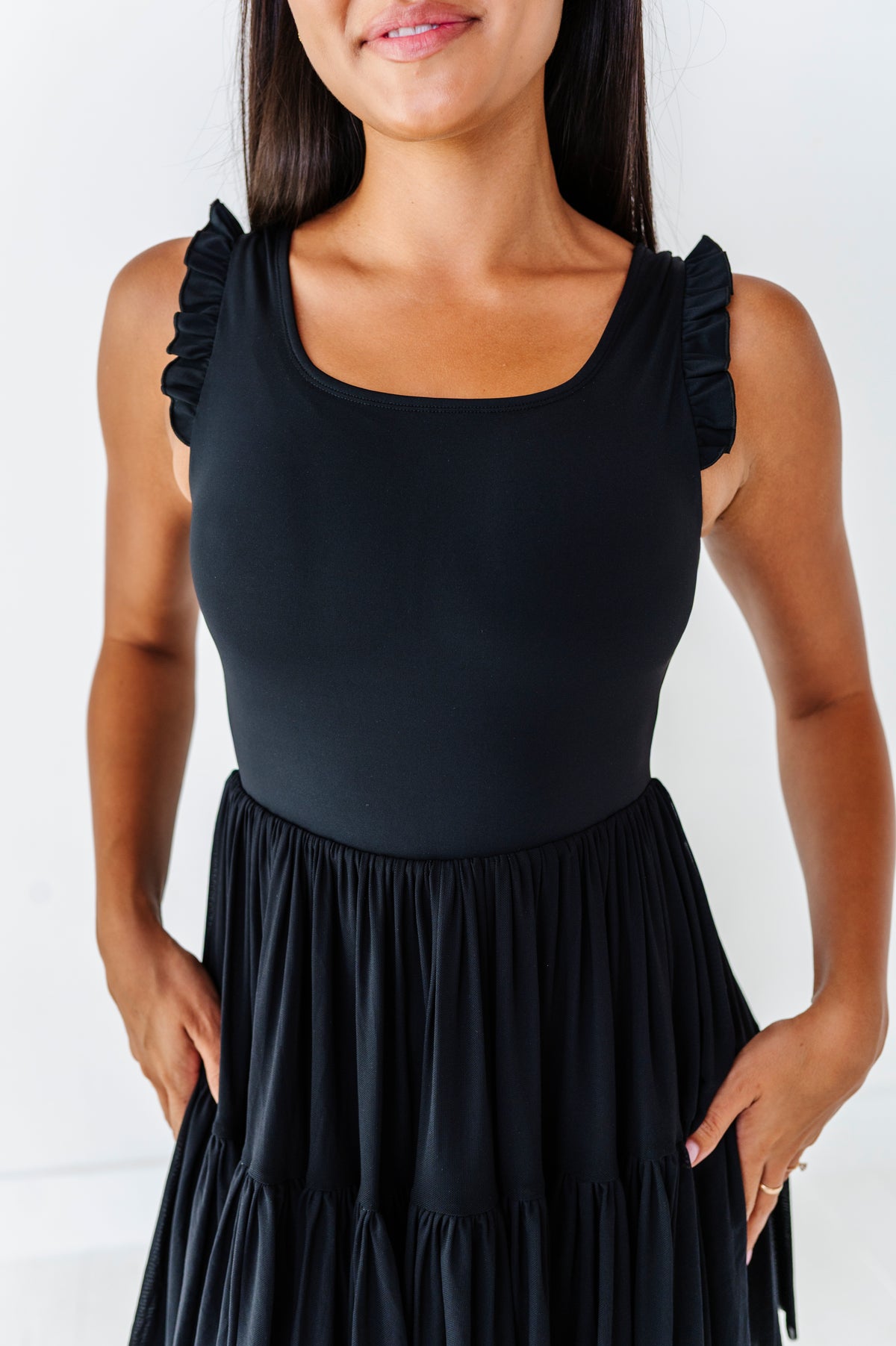 Solid Black | ADULT Ruffle Mesh Dress