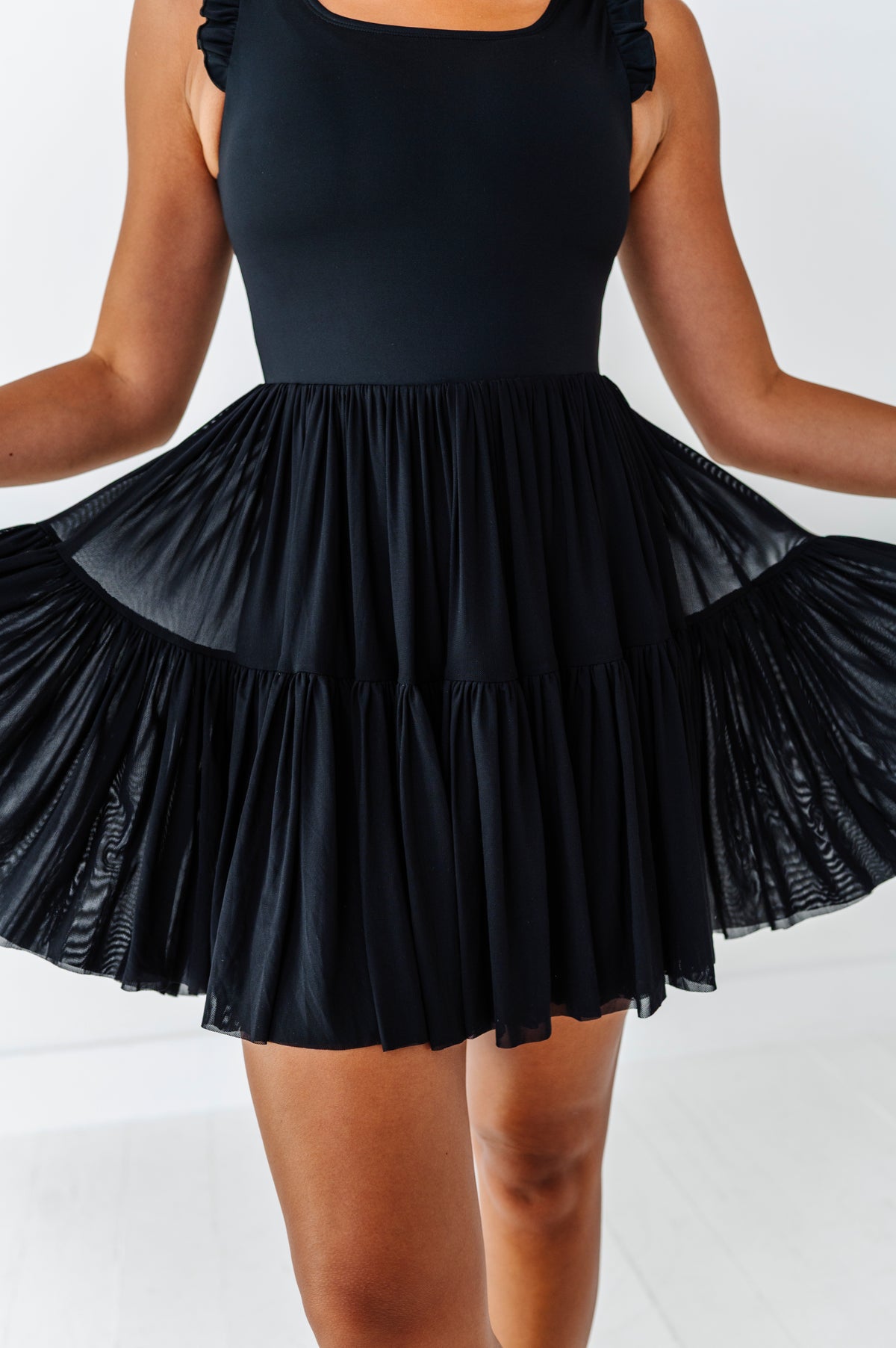Solid Black | ADULT Ruffle Mesh Dress