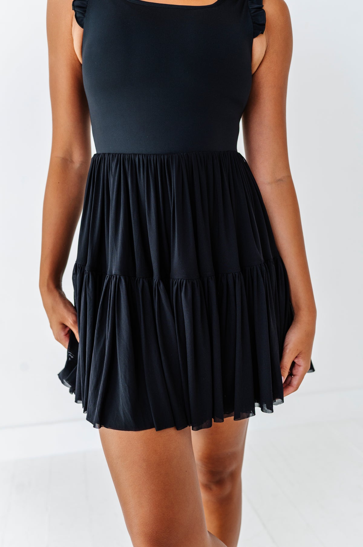 Solid Black | ADULT Ruffle Mesh Dress