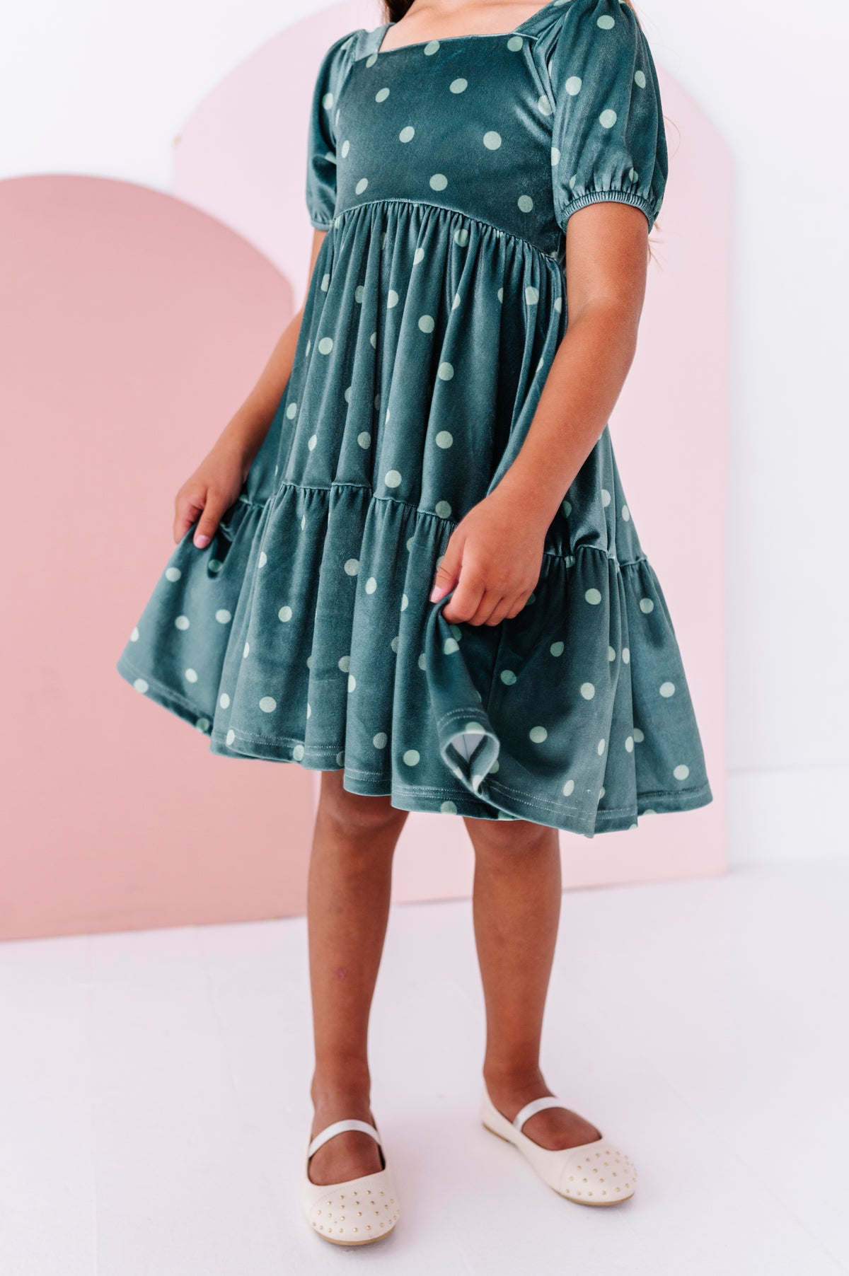 Pine Polka-Dot | Velvet Twirl Dress