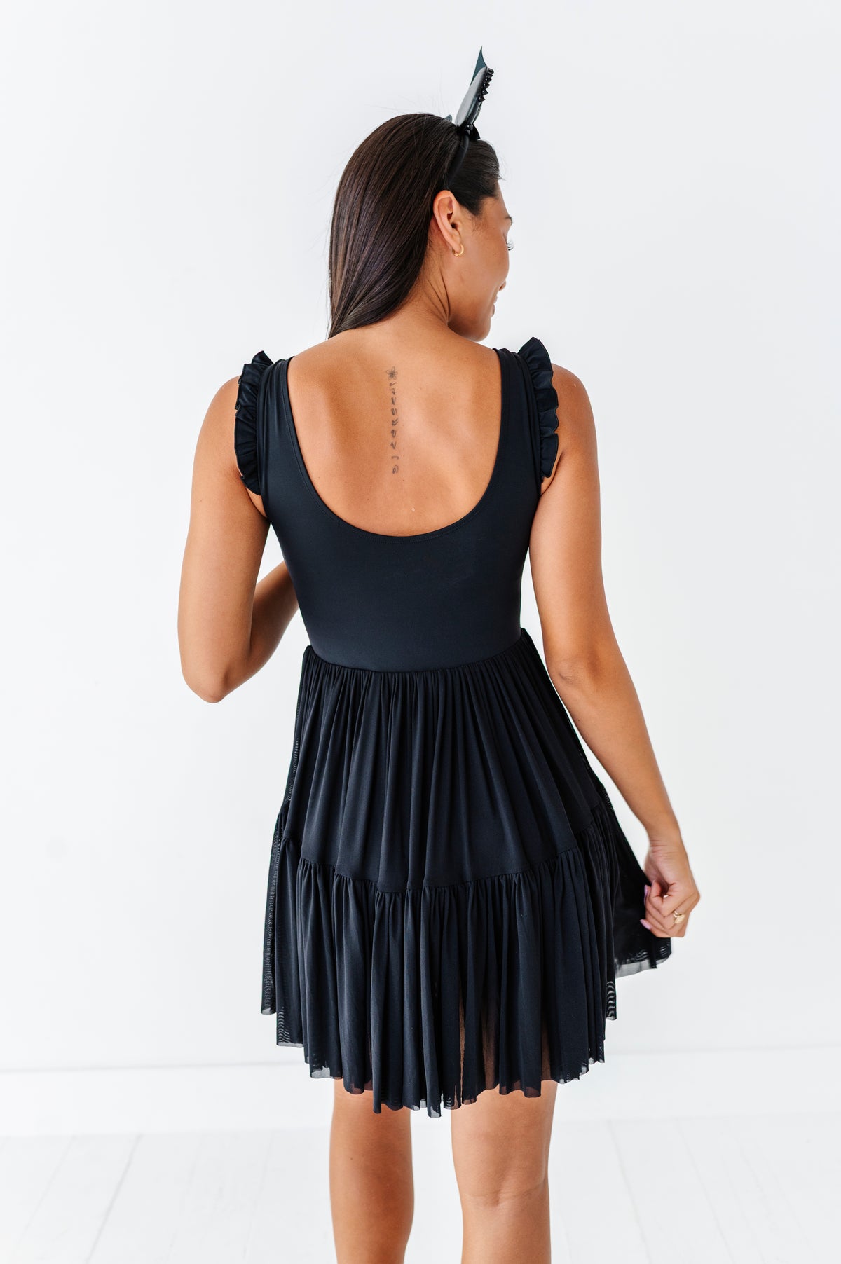 Solid Black | ADULT Ruffle Mesh Dress
