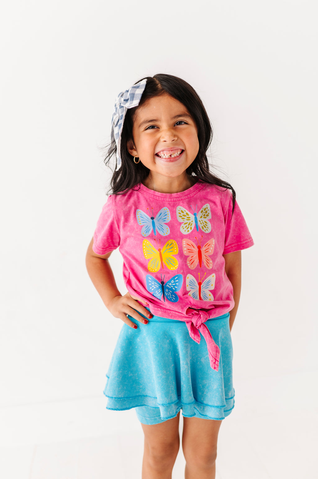 Butterflies | Pink Vintage Front-Tie Tee