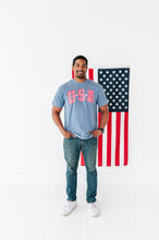 Load image into Gallery viewer, Adult Unisex NAVY ‘USA’ Check Tee