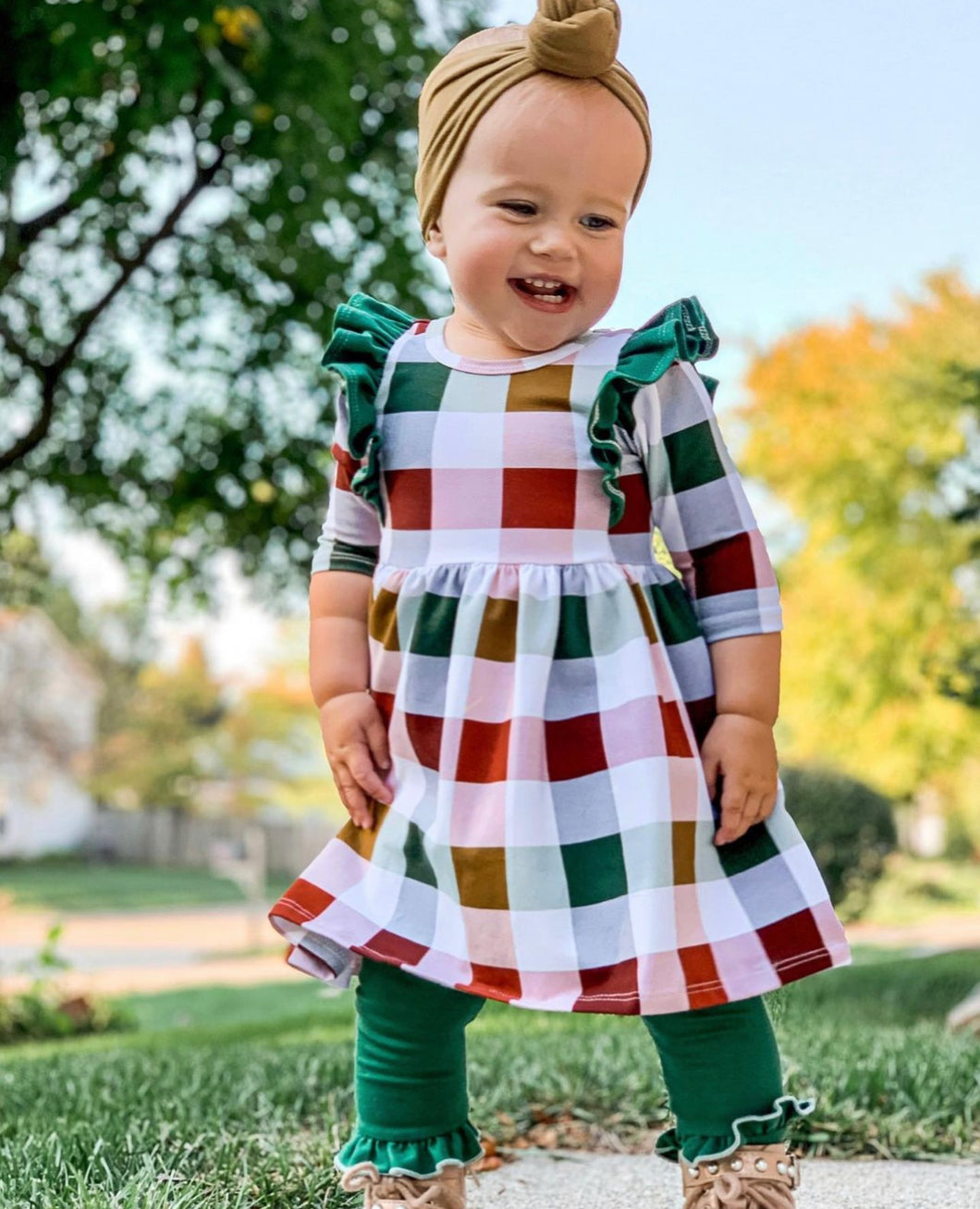 Holiday Plaid Ruffle Shoulder Dress (3/6, 6/9 + 9/12mo ONLY left)