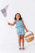 Load image into Gallery viewer, Blue-Bell Gingham | RUFFLE LINEN CROP + SHORTS SET