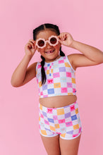 Load image into Gallery viewer, Confetti Check Bows | BOY SHORTS 2-PIECE