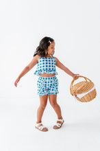 Load image into Gallery viewer, Blue-Bell Gingham | RUFFLE LINEN CROP + SHORTS SET