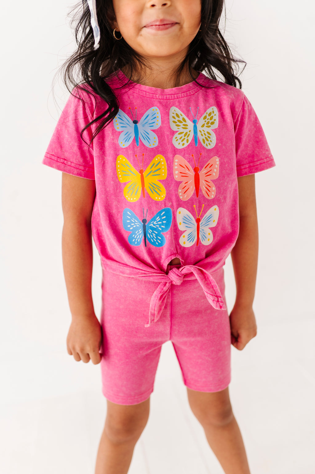 Butterflies | Pink Vintage Front-Tie Tee