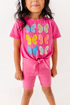 Butterflies | Pink Vintage Front-Tie Tee