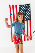 Load image into Gallery viewer, RED Stripe Bow (navy shirt) | Girls Tie-Front Shirt