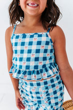 Load image into Gallery viewer, Blue-Bell Gingham | RUFFLE LINEN CROP + SHORTS SET