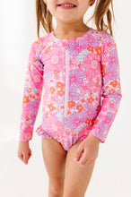 Load image into Gallery viewer, Neon Floral: ONE-PIECE Rashguard