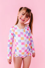 Load image into Gallery viewer, Confetti Check Bows | RASHGUARD ONE-PIECE