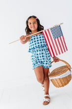 Load image into Gallery viewer, Blue-Bell Gingham | RUFFLE LINEN CROP + SHORTS SET