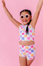 Load image into Gallery viewer, Confetti Check Bows | BOY SHORTS 2-PIECE