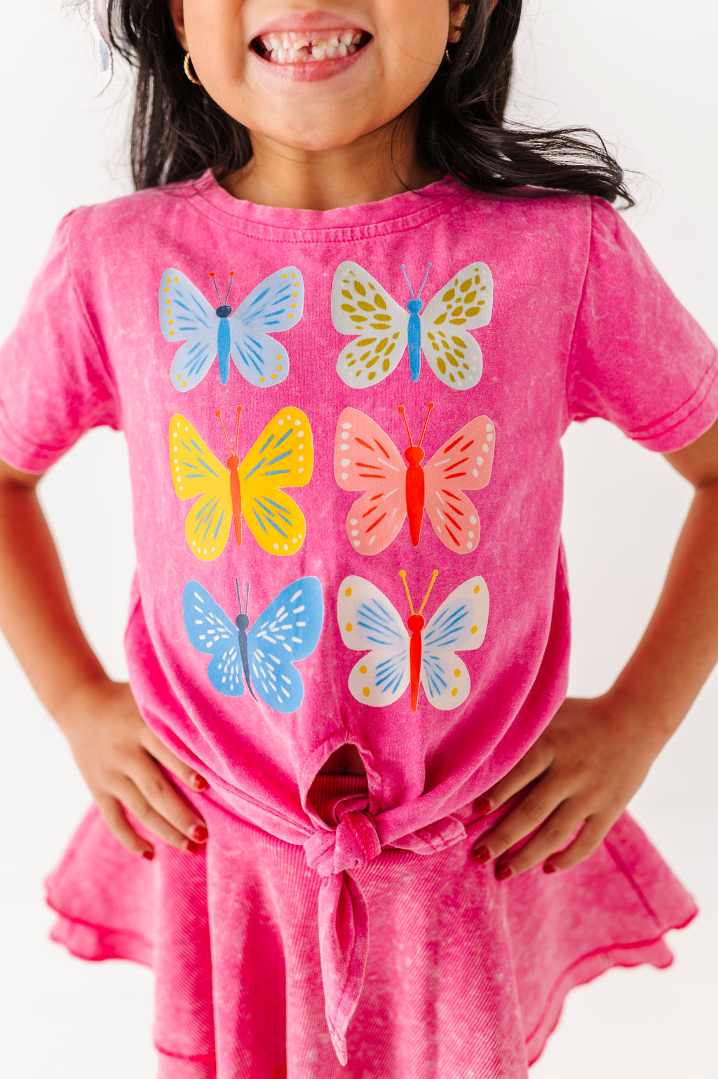 Butterflies | Pink Vintage Front-Tie Tee