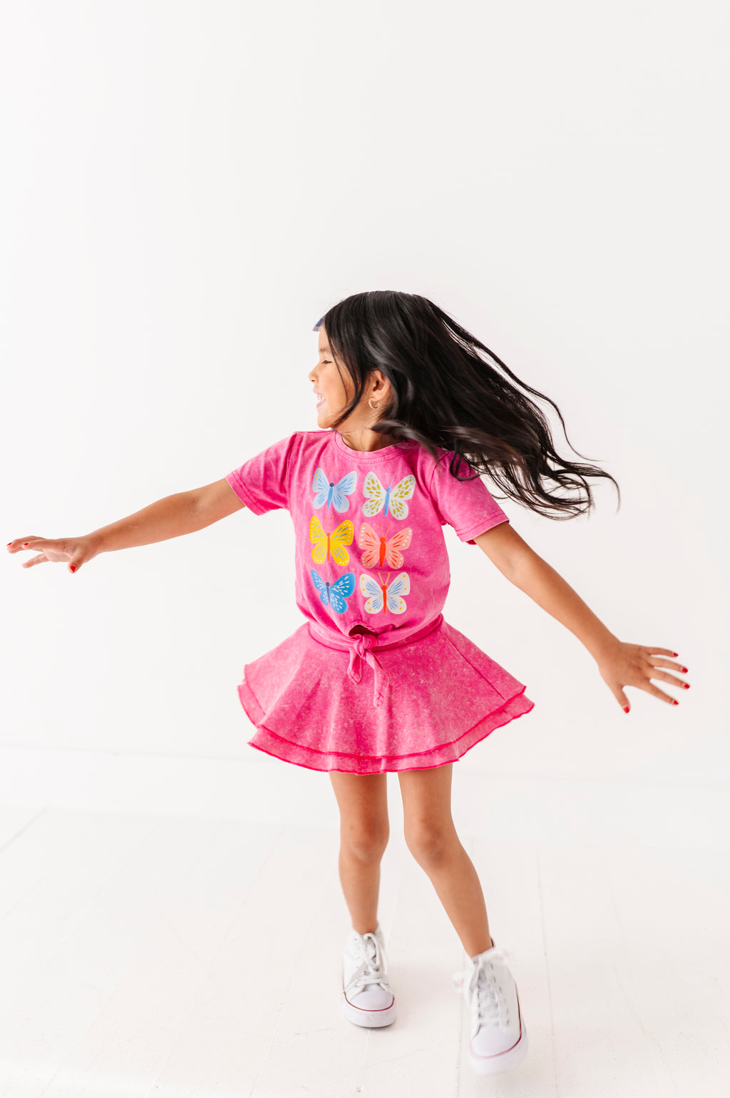Butterflies | Pink Vintage Front-Tie Tee