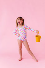 Load image into Gallery viewer, Confetti Check Bows | RASHGUARD ONE-PIECE