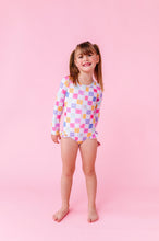 Load image into Gallery viewer, Confetti Check Bows | RASHGUARD ONE-PIECE