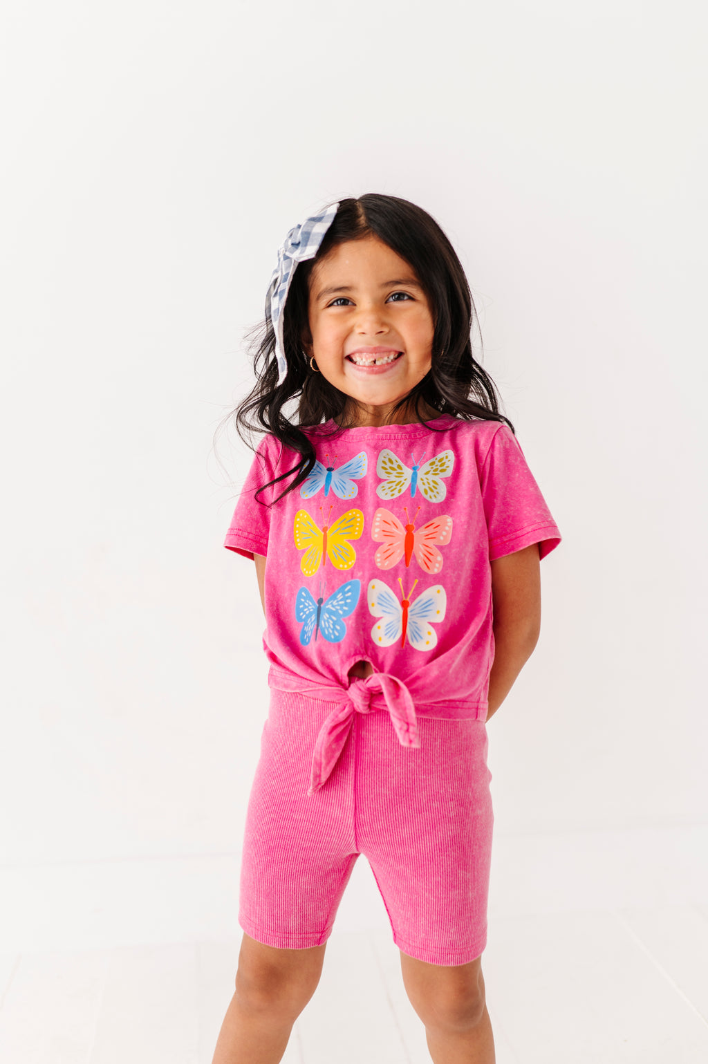 Butterflies | Pink Vintage Front-Tie Tee