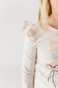 Lucky Pendant Flag| Cream Ruffle Long Sleeve