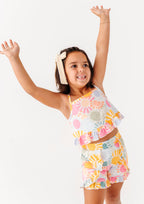 Retro Sunshine | Ruffle Linen Crop Tank + Shorts SET