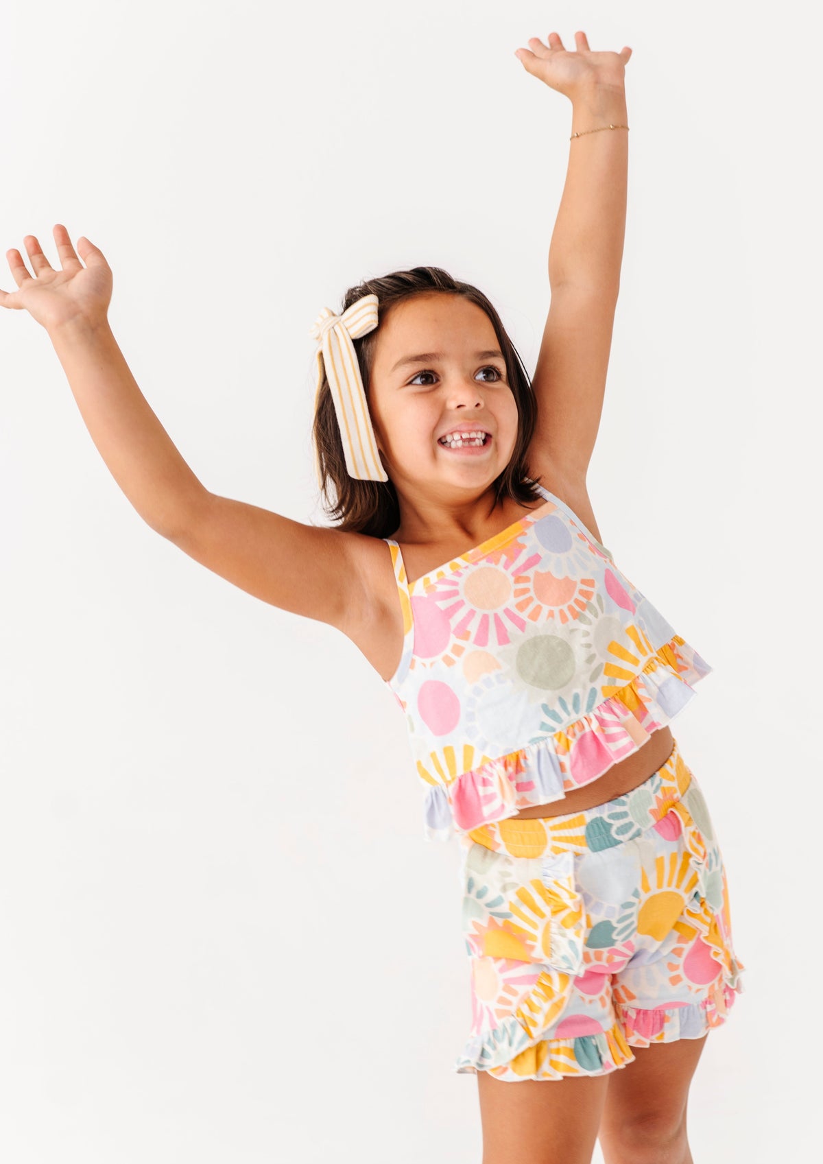 Retro Sunshine | Ruffle Linen Crop Tank + Shorts SET