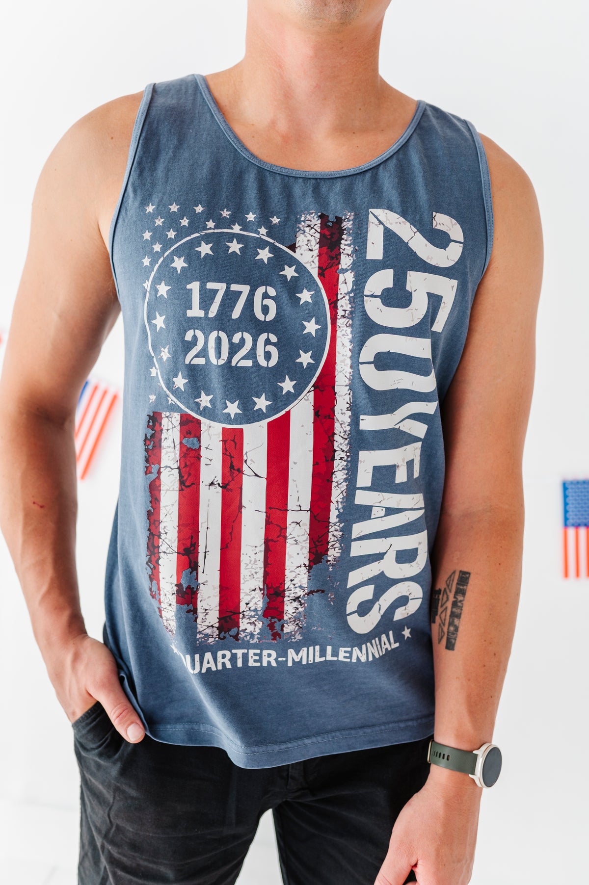 250 Year Flag | ADULT TANK (navy)