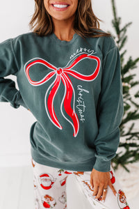 RED BOW (GREEN SHIRT) | Adult *SWEATSHIRT*