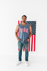 Men’s NAVY ‘USA’ Check Tank