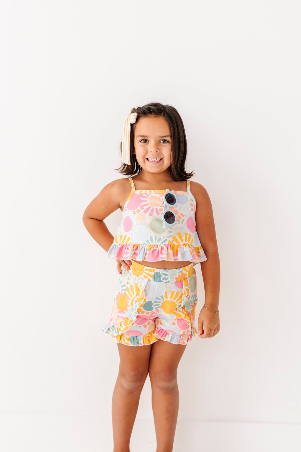 Retro Sunshine | Ruffle Linen Crop Tank + Shorts SET