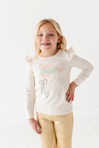 Lucky Pendant Flag| Cream Ruffle Long Sleeve