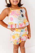 Retro Sunshine | Ruffle Linen Crop Tank + Shorts SET