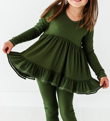 OLIVE RIB | Double Ruffle Peplum