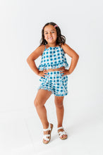 Load image into Gallery viewer, Blue-Bell Gingham | RUFFLE LINEN CROP + SHORTS SET