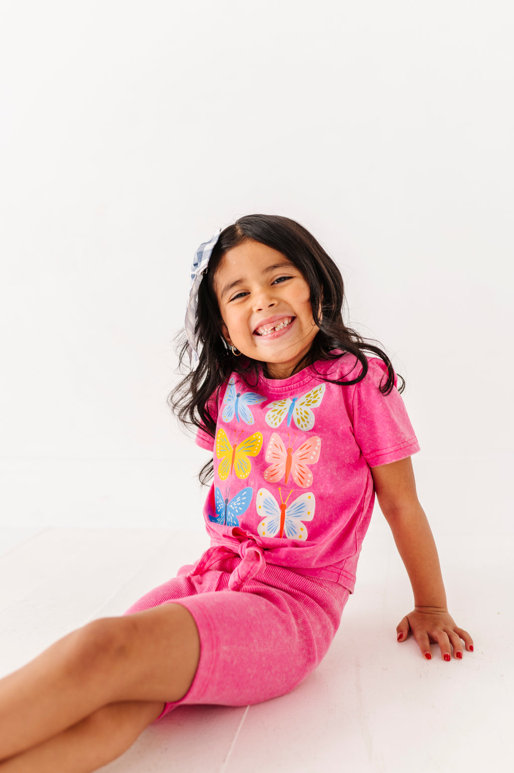 Butterflies | Pink Vintage Front-Tie Tee