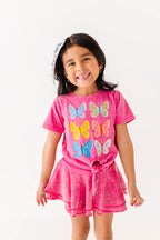Butterflies | Pink Vintage Front-Tie Tee
